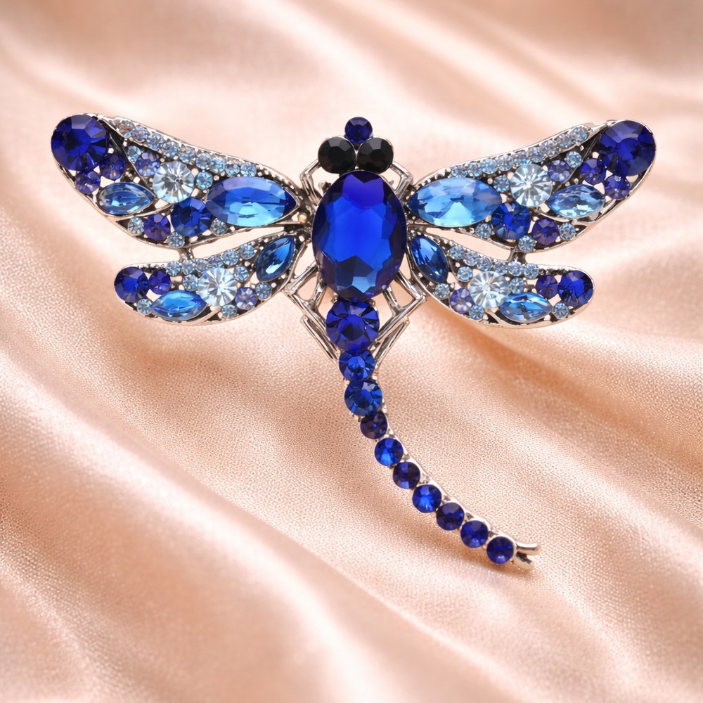 Sapphire Dragonfly Silver Brooch